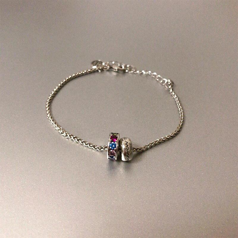 Rainbow Ring Transfer Bead Necklace Retro Trend Colored Diamond Personalized Women'S Girlfriend Collarbone Chain