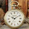Vintage Bronze Quartz Pocket Watch with Roman Numerals, Round Alloy Case,World-Time Feat Exquisite Clock for Men and Women