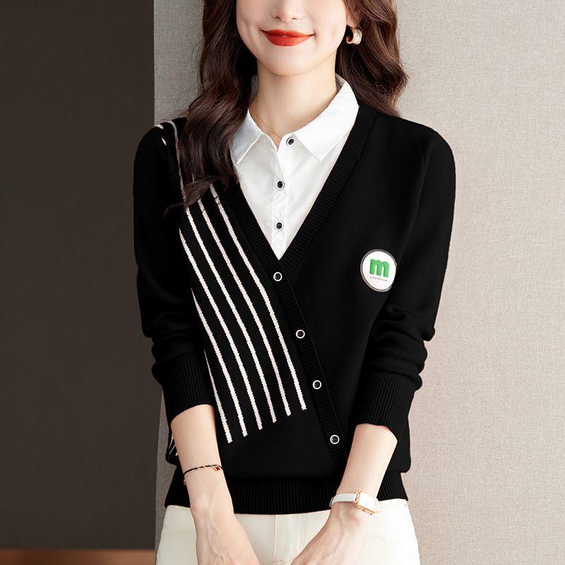 

Модный свитер с имитацией воротника-стойки из двух частей для женщин, идеально подходит для осеннего сезона XXXL чёрный