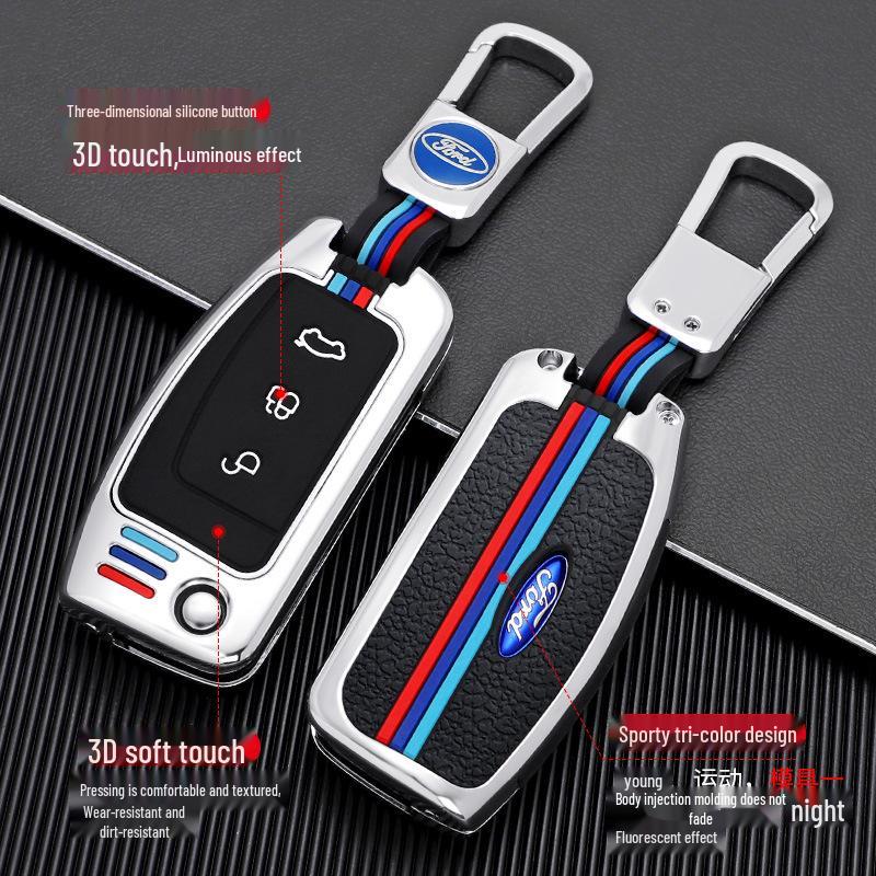 Ford Classic Focus Fiesta Key Cover - Car Protective Shell with Metal Buckle for Folding Key (Old Model & Ecosport)