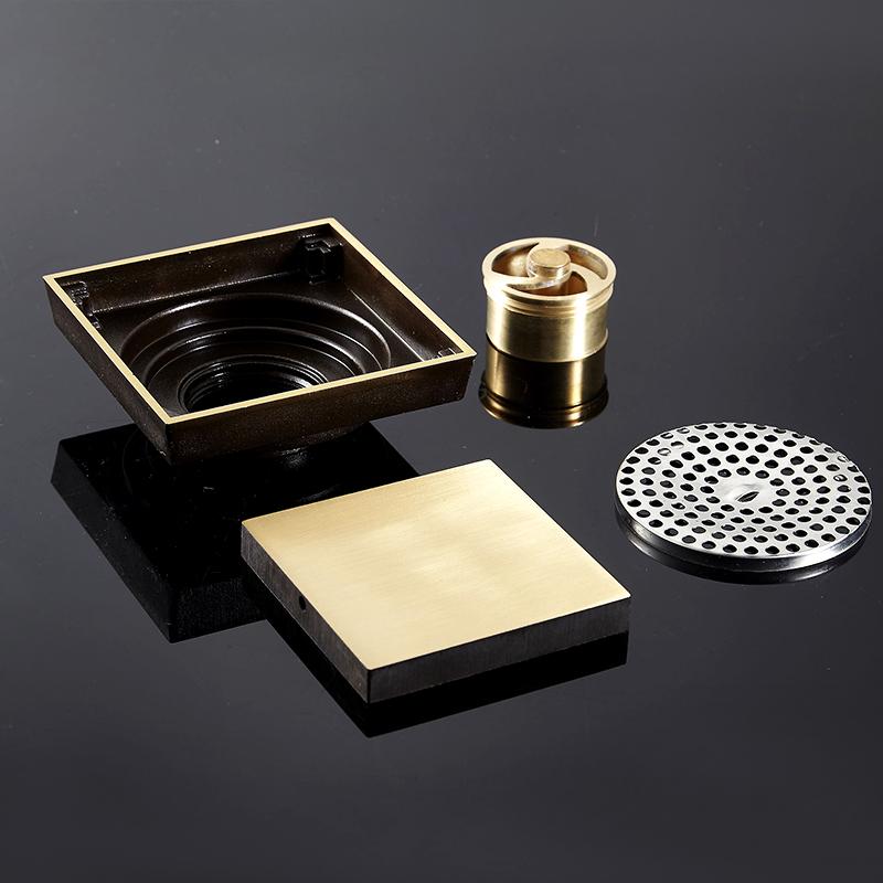 Floor Drains 10cm Square Shower Drain Brass Floor Drain Trap Waste Grate With Hair Strainer Bathroom Shower Accessories 811525