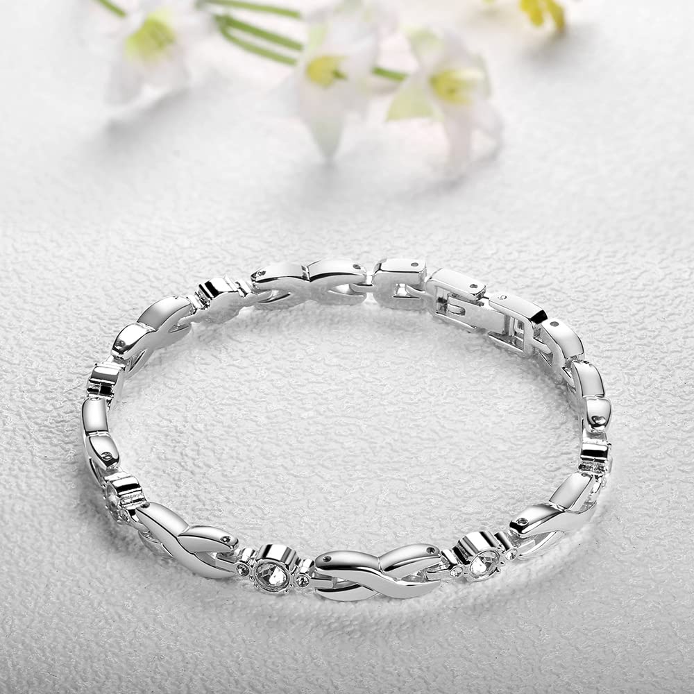 JEWELRYWE Watches and Bangle Simple and Analog Perfect Gift for and Day Women's Set, Cute, 4-Piece Set, Display, Waterproof, Popular, Stylish, Silver,