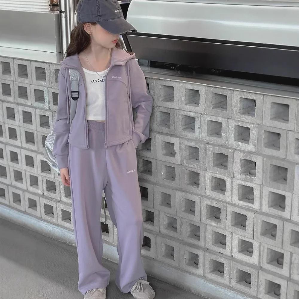 "Vestes de sport décontractées pour filles et ensembles deux pièces - Collection Printemps/Automne pour grands enfants"