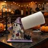 Halloween Paper Towel Holder Wooden Holder, Cute Patchwork Ghost Napkin Stand, Party Supplies Rustic Roll Dispenser for Kitchen Dining Table
