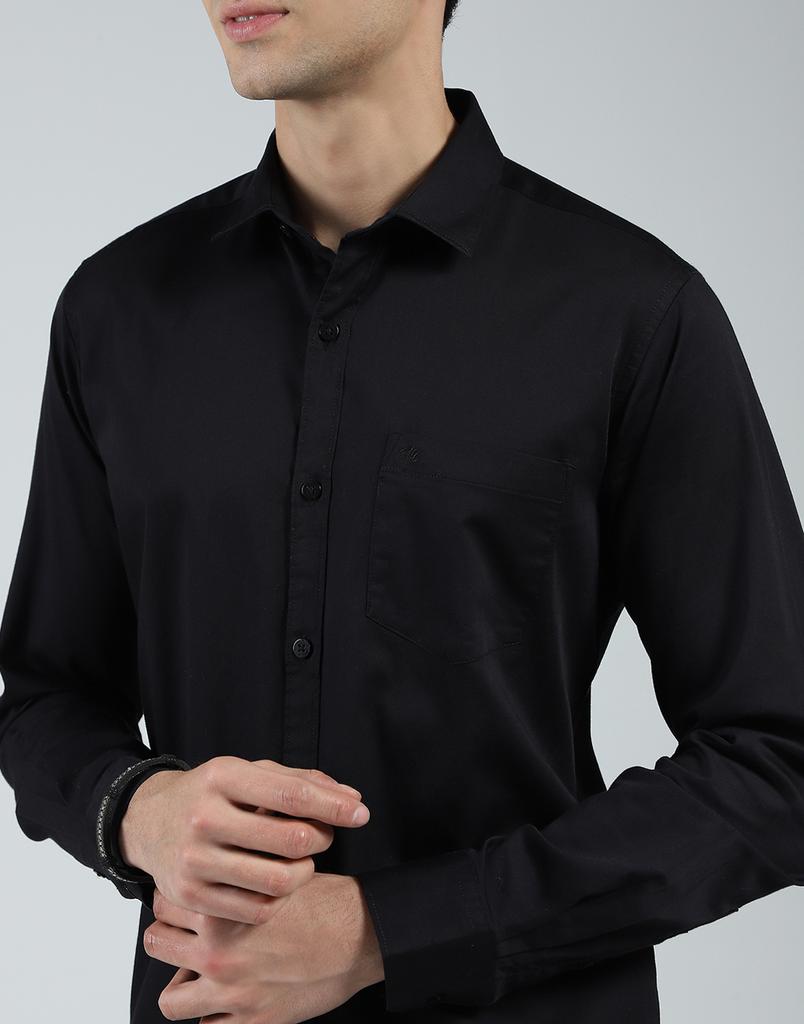 Monte Carlo Mens Solid Black Collar Neck Full Sleeve Shirt