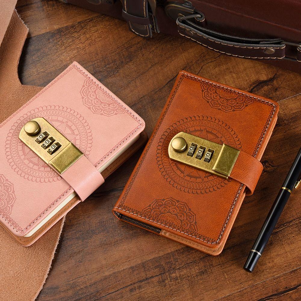 PU Cover PU Notebook with Lock Line Office Notebook A7 Notebook with Lock Leather Journal Office
