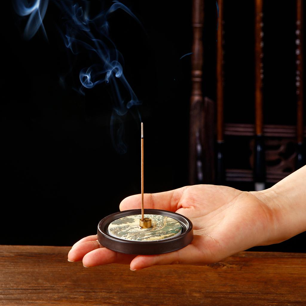 Brass 4-Holes Incense Holder for Incense Stick Chinese Style Incense Burner with Resin Incense Tray Ash Catcher Home Decor