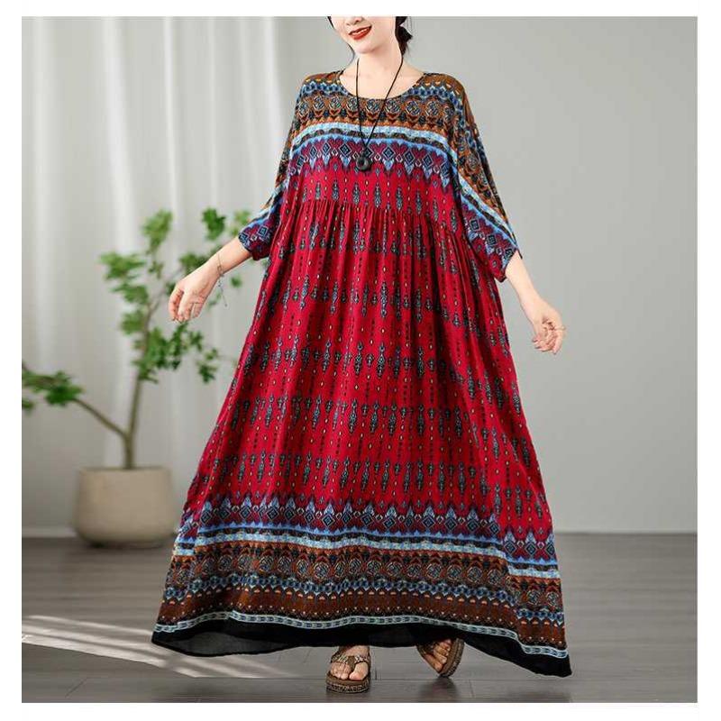 Vintage Vacation Style Travel Plus Plus Cover Flesh Thin Round Neck Long Skirt