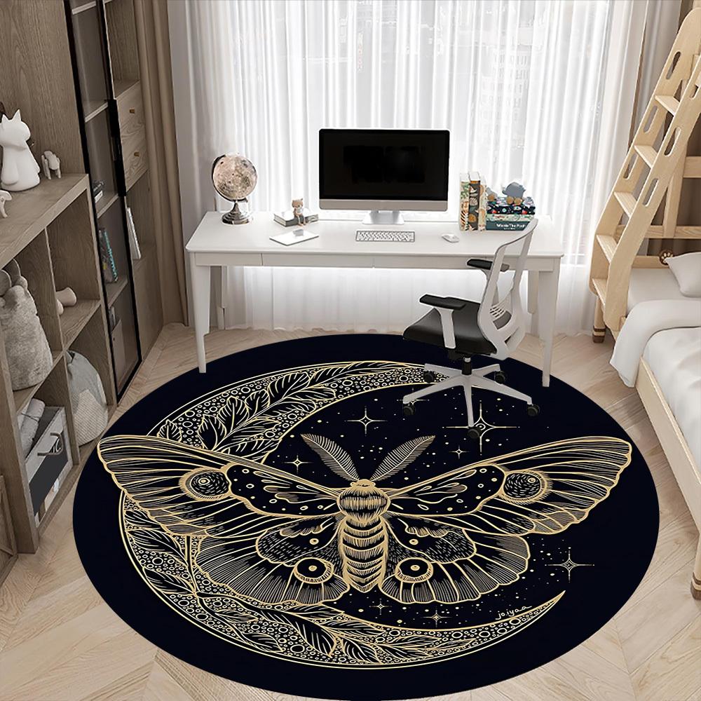 1pc Moon Moth Office Round Area Rug, Indoor Mat Suitable For Office, Under Office Chairs Bedroom Living Room Home Decor, Room Deco