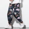 Harem Pants Large Crotch Ankle Tied Fashion Print Elastic Waist Loose Streetwear Plus Size Baggy Pants for Daily Wear