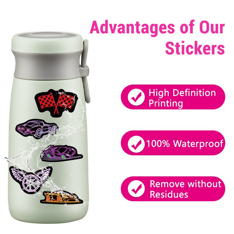 50PCS Cool Neon Stickers Racing Stickers Race Car Stickers Car Theme Waterproof Vinyl Decals for Water Bottles Laptop Guitar