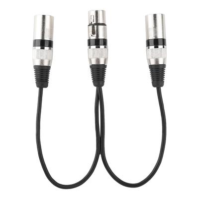 30cm XLR Dişi Jak - Çift Erkek Başlı Ayırıcı Adaptör veya Canon için Mikrofon Uzatma Kablosu Siyah