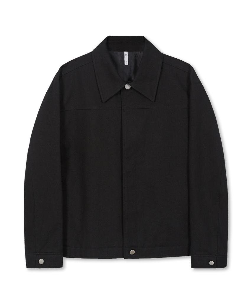 West Grand Boulevard Hidden Button Soft Cotton Trucker Jacket Black