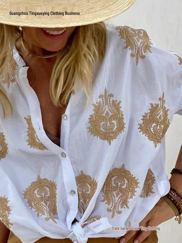 European & American Graphic Print Long Sleeve Women's Button-Up Shirt - Autumn Style