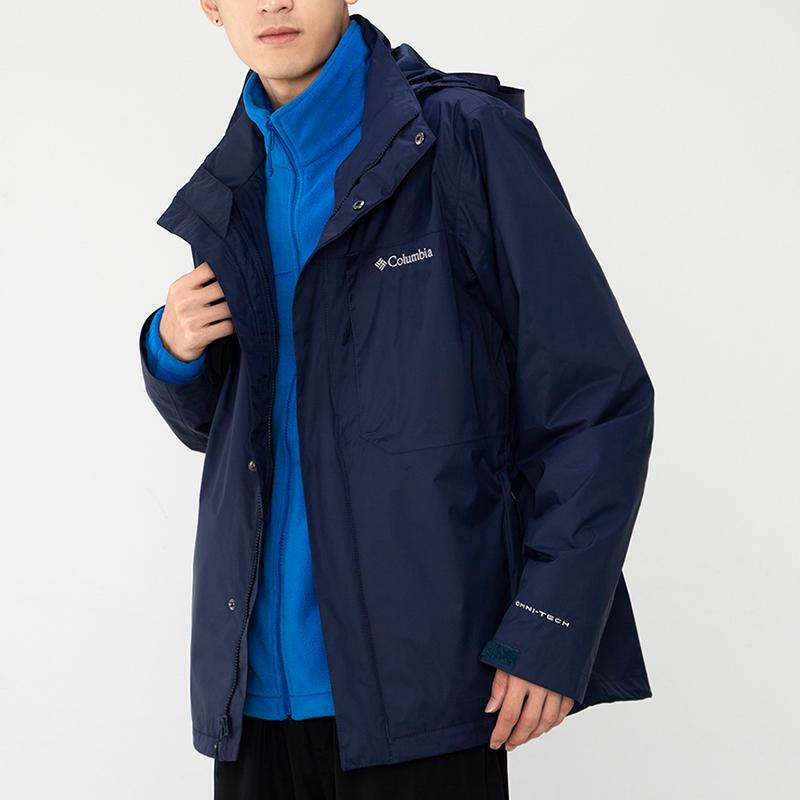 Columbia Outdoor Sports 3-In-1 Detachable Fleece Liner Hooded Waterproof Windproof Jacket Men Jackets Blue WE1322-464