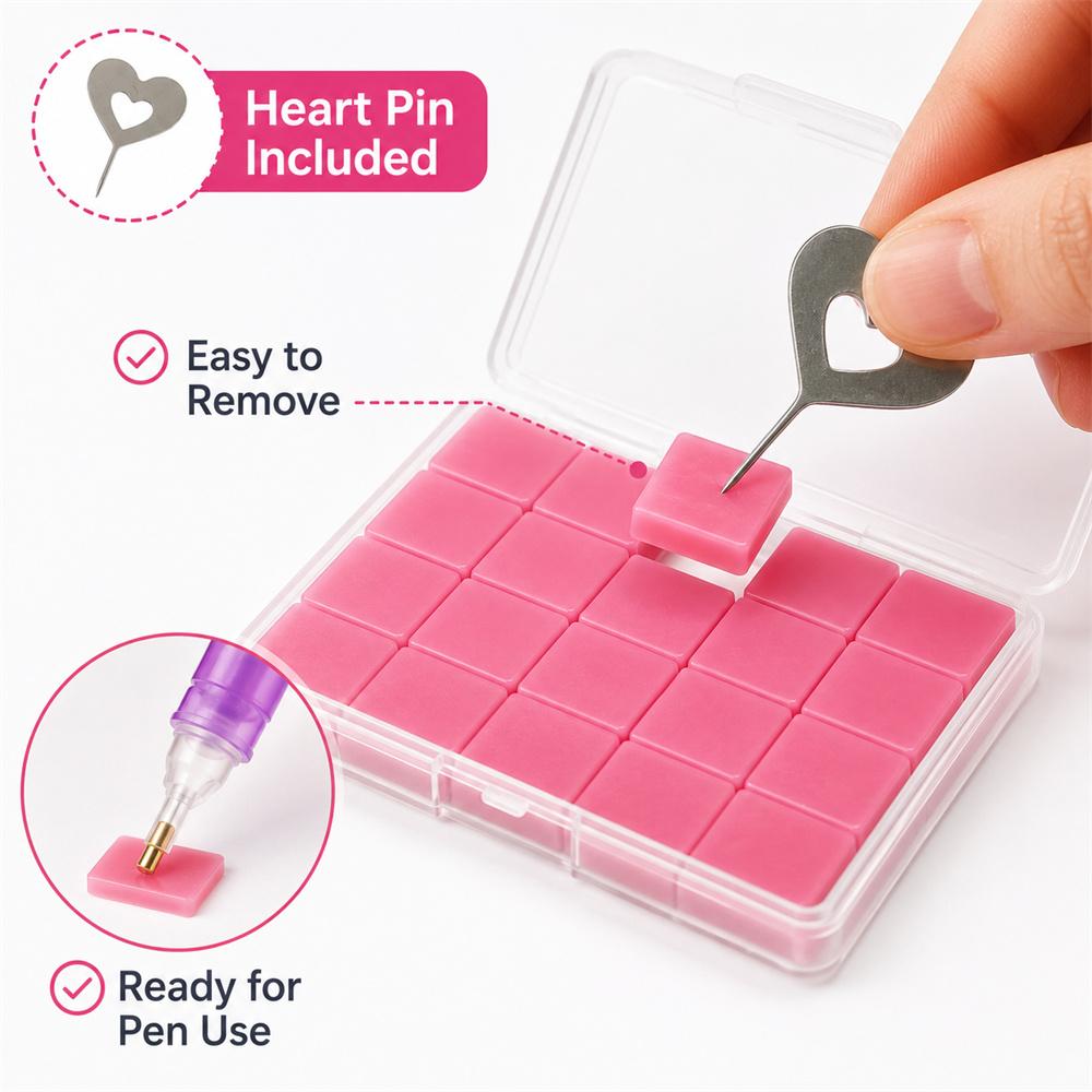 24PCS Diamond Painting Wax Clay Set with Heart Pin Sticky Pen Glue Clay for 5D DIY Diamond Art Rhinestone Craft Tools Portable Storage Box Accessories