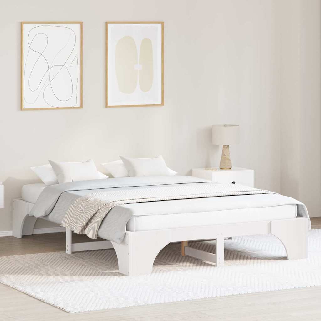 Bed Frame White 140 x 200 cm Solid Pine Wood