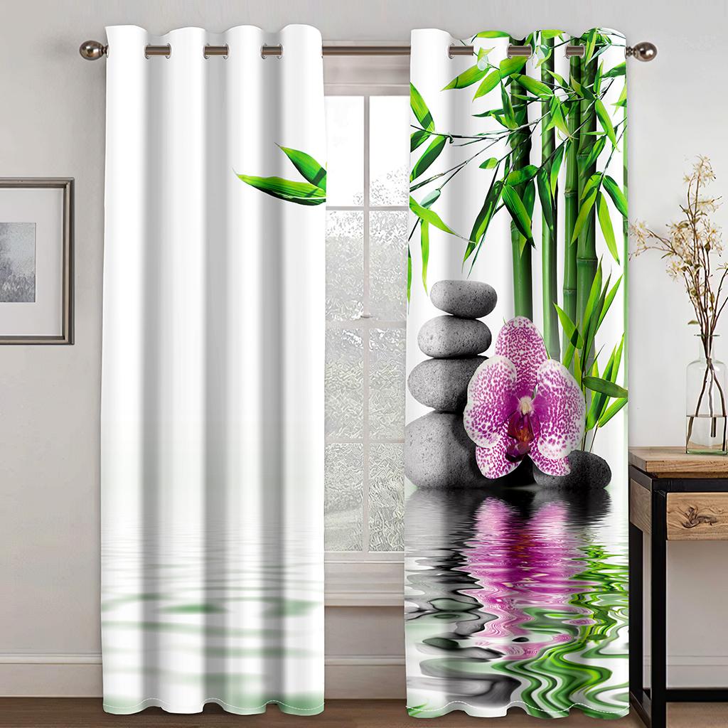 2PCs Buddhist Zen Meaning Bamboo Leaves Rod Through Curtains for Living Room Window Curtain Bedroom Decorative Free Shipping