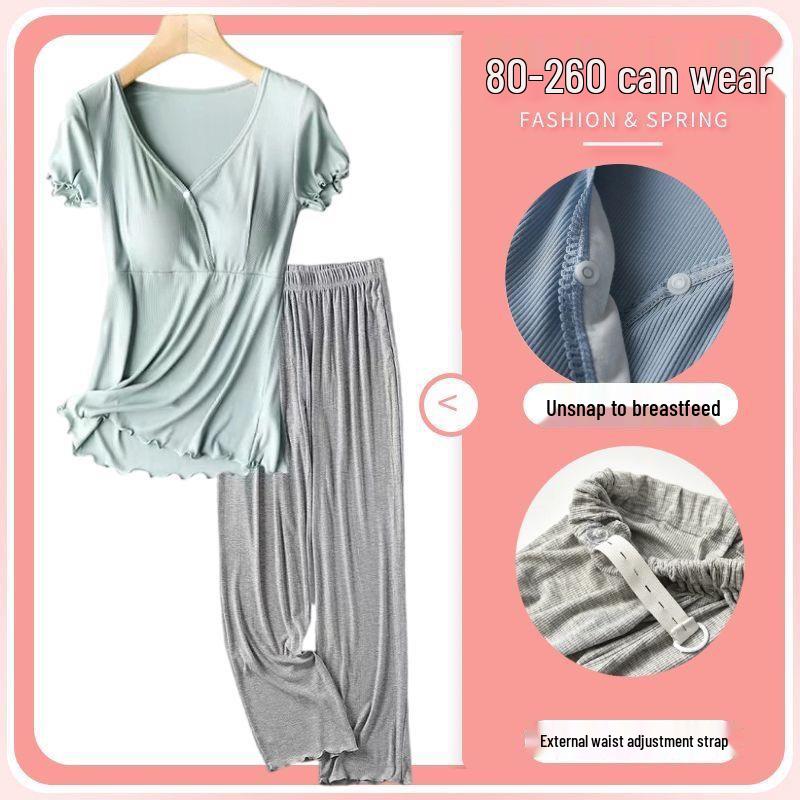 Maternity Short-Sleeve Pajama Set for Nursing and Postpartum Care