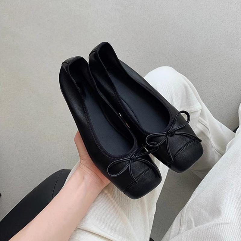 Grape Mother Daughter Returns Ballet Style Splicing Small Square Head Shallow Mouth One Pedal Flat Bottom Bow Flat Bottom Single Shoes Women