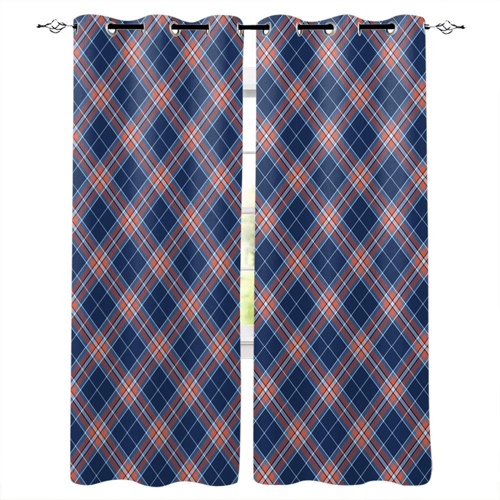 Gardiner i britisk stil med blått og oransje rutemønster Gardiner til stue Dekorative gjenstander Stue