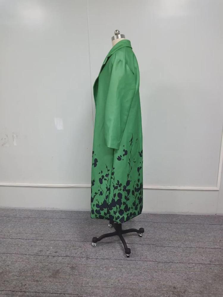 2025 European American Style Women Long Woolen Coat Autumn Winter Printed Fashion