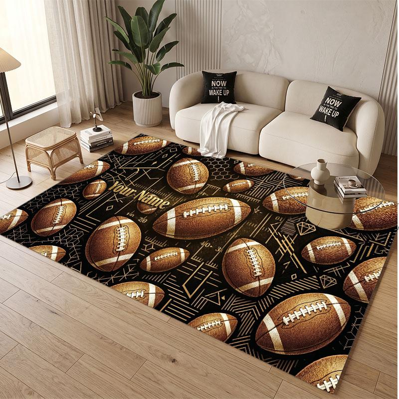 American Football Theme Soft Crystal Velvet Rug Custom Name & Text Print Non Slip Floor Rug for Bedroom Living Room