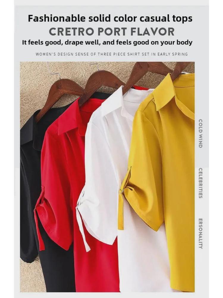 2022 Summer Women Chiffon Shirt Loose Fit Mid Length Slim Waist Design