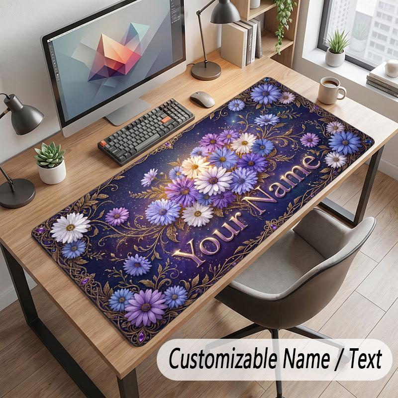 Floral Garden Theme Customized Mouse Pad Personalized Print Name Text Desk Mat For Home Office Table Decor