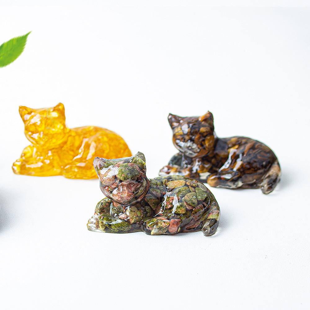 Resin Encrusted Natural Crystal Chips Resin Cat Figurine Home Decor Gift For Friends