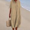 Women's 2025 Spring/Summer Casual Slimming Cotton Linen Dress - Versatile Solid Color, Hot Selling Style