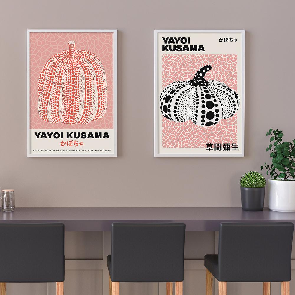 Yayoi Kusama Exhibition Poster Mushrooms Pumpkin Print Wall Decoration Japanese Vintage Canvas Painting Home Decor