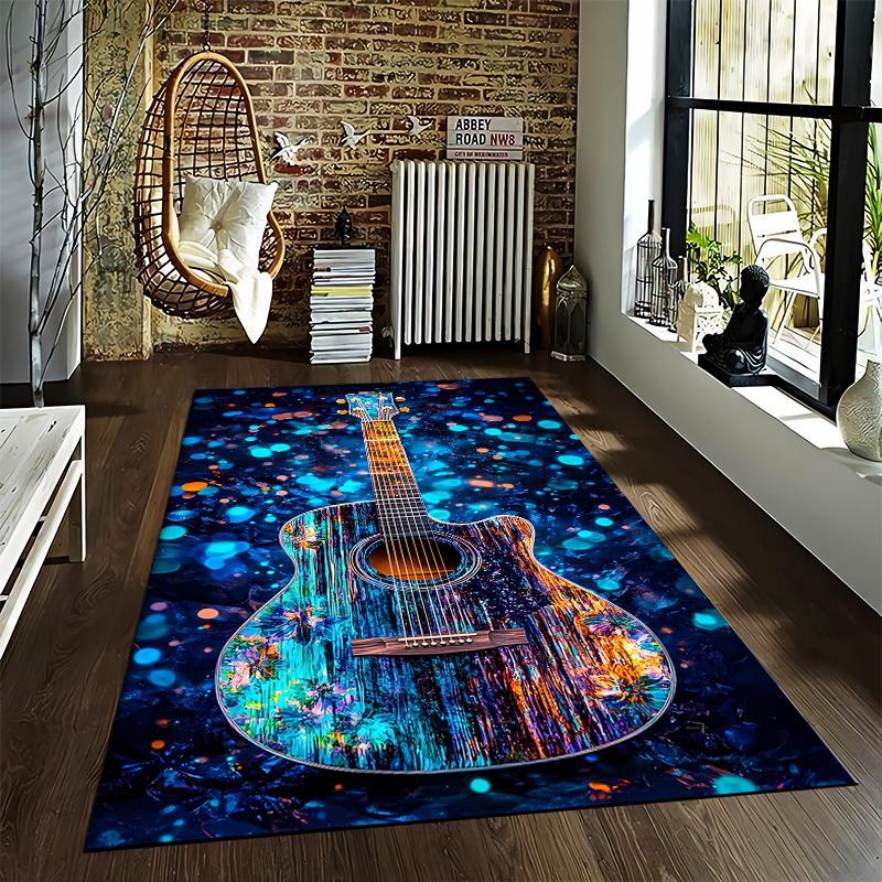 Colorful Guitar Pattern Carpet with Artistic Design and Boho Style Suitable for Use As an Anti-slip for Living Room Bedroom Sofas