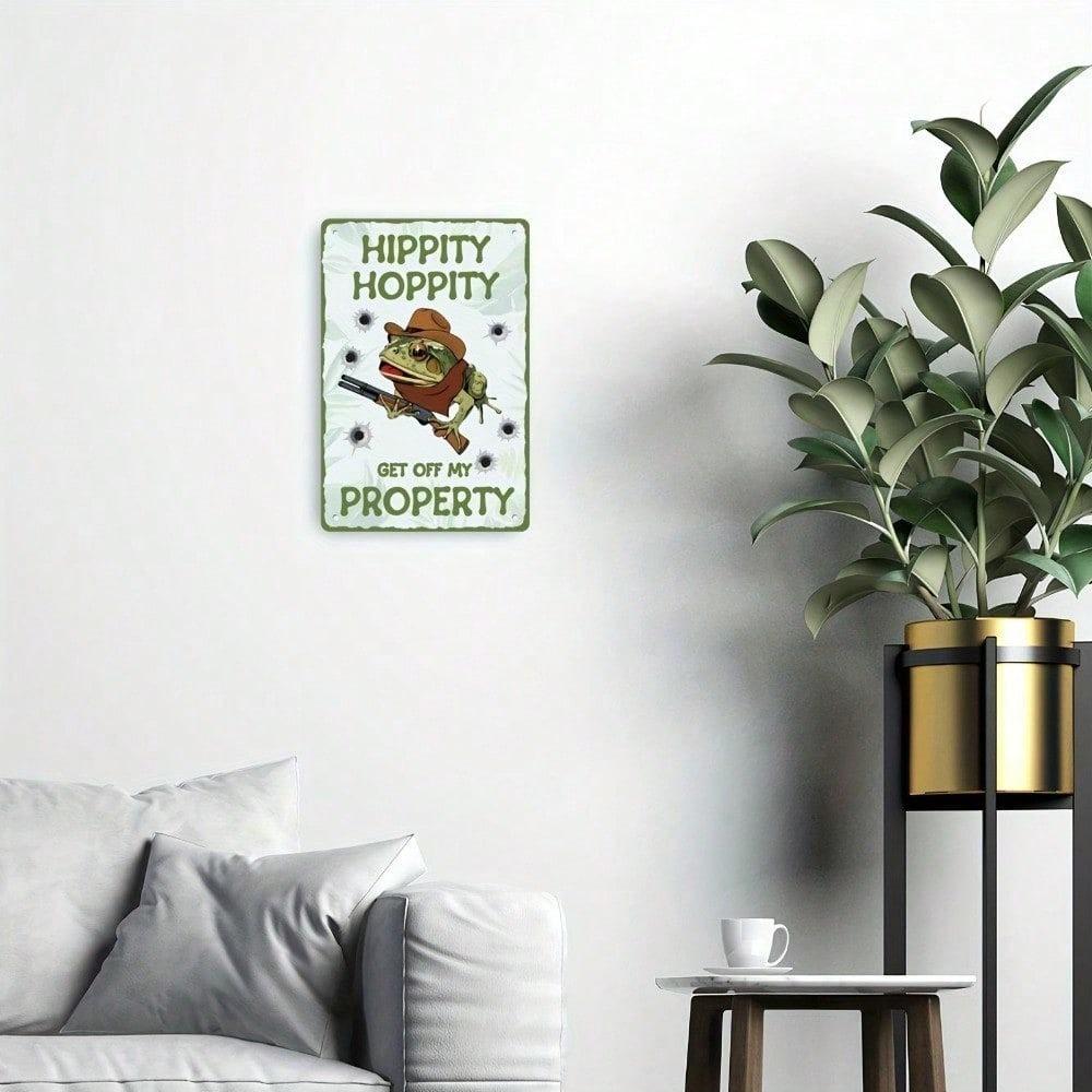 Hippity Hoppity Kom Ut Från Min Tomt Groda Plåttavla Retro Rolig Metallplakett 8x12 Tum Oramad Vägg Dörr Dekor Hem Trädgård