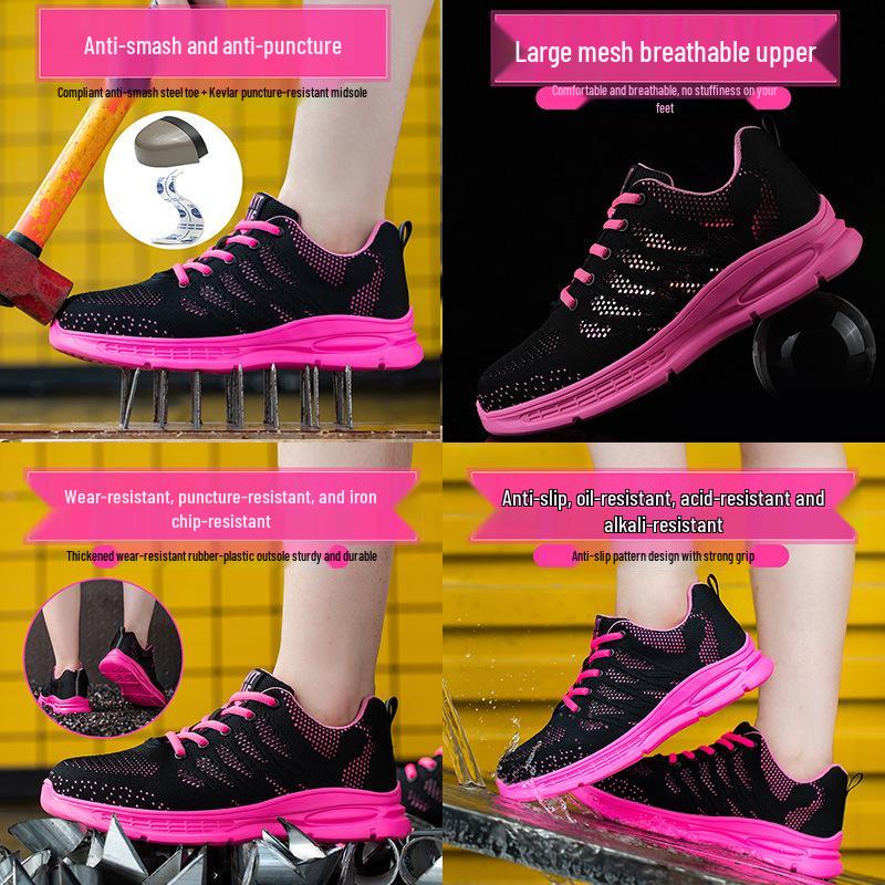 Women's Lightweight Steel Toe Safety Shoes with Kevlar Sole, Anti-Smash, Anti-Puncture, Wear-Resistant, Fashionable Small Sizes.