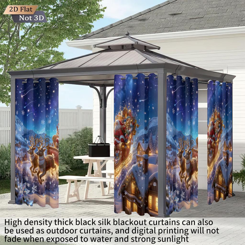 2 Santa Claus Sled Print Perforated Blackout Curtains Multiple Size Living Room Bedroom Insulation Decoration Machine Washable