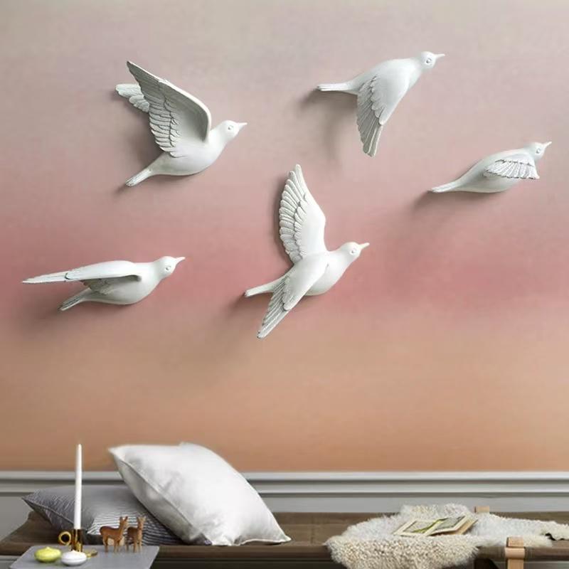 3D Resin Bird Wall Decor, No-Drill Hanging Decorative Birds for Home Wall Art