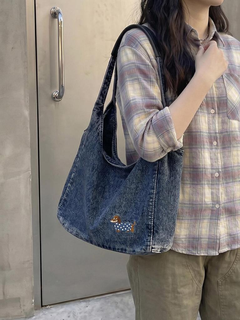 Modische Damen-Jeans-Einkaufstasche mit einer Schulter - Minimalistisch, Vielseitig für Studenten und Pendler