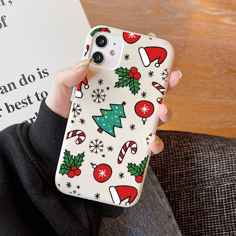 New Year Merry Christmas Phone Case Soft Solid Color for iPhone 11 12 13 mini pro XS MAX 8 7 6 6S Plus X XR