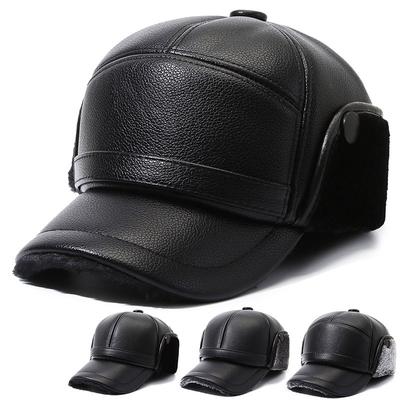 Middle-aged and Elderly Winter Hat Middle-aged Men's Father Warm Fleece Leather Hat Ear Protection Hat Outdoor Versatile Cap
