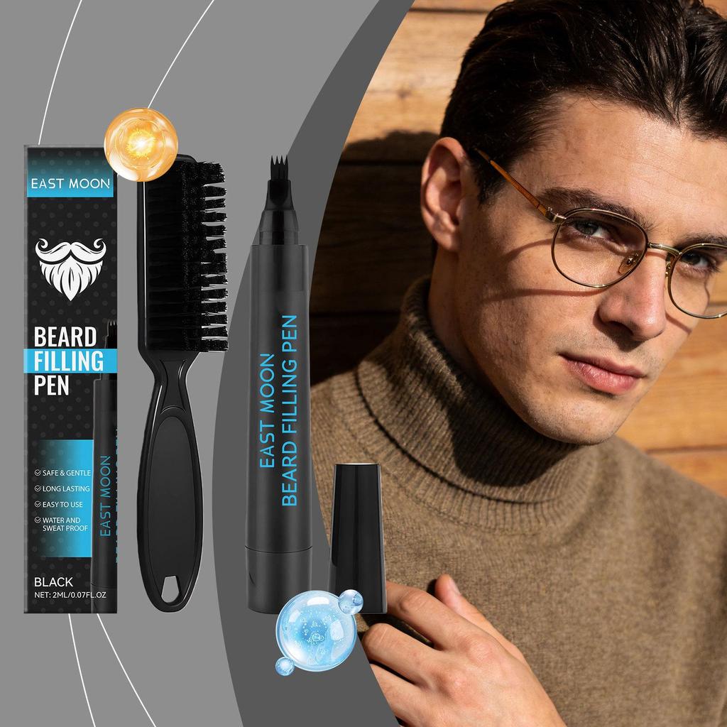 EAST MOON Beard & Eyebrow Pencil Set for Men (Black) - Softening Daily Grooming Kit