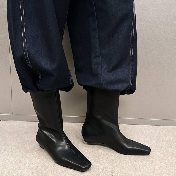 British-Style Ankle Boots - Autumn 2024 Cowhide Square Toe, Low Heel, Slim European-American Workwear