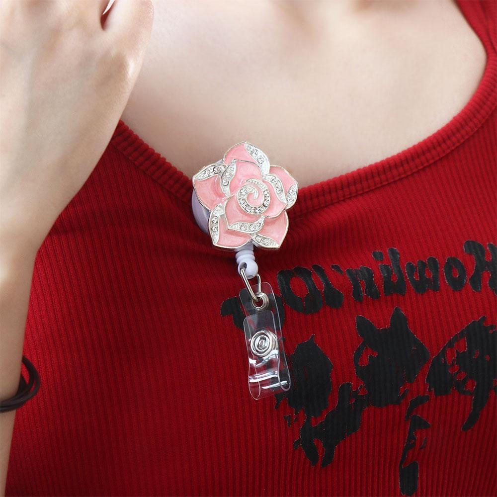 Flower ID Card Badge Clip  Badge Reel Certificate Clasp Badge Holder Retractable Badge Reel