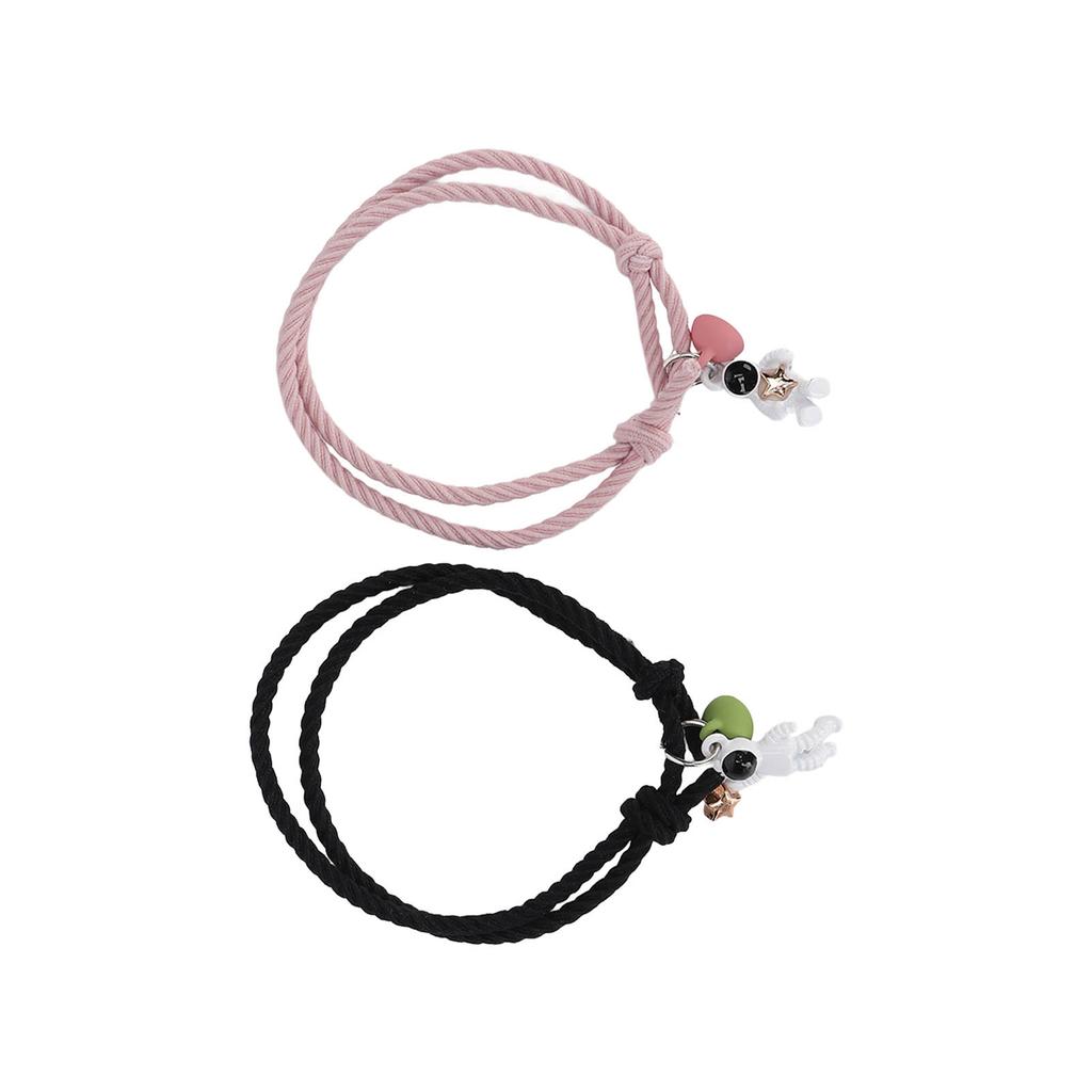 Pulseira Magnética Astronauta 1 Par Pulseira Combinando para Casal Cordão de Cabelo Pingente Magnético Joias Presentes para AmantesPreto e
