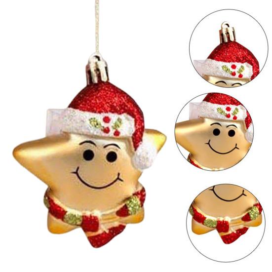 3Pcs Christmas Red Hat Star Ornaments Hand-Painted Plastic Hanging Decor for Tree Home Office Festive Party Decoration