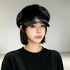PU Brim Newsboy Cap Adjustable Navy Hat Soft Touch Beret Cap  Winter Daily