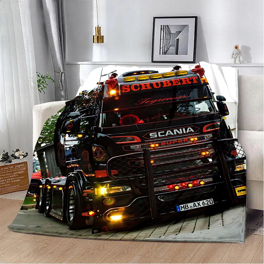 Printed Blanket Picnic Blankets Car Brand Scanias TruckS Warm Blanket Soft and Comfortable Blanket Home Travel Birthday Gift