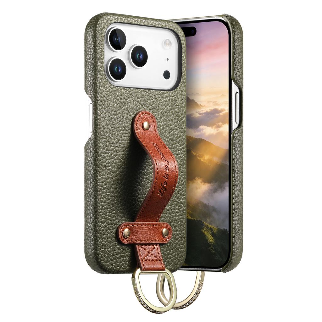 Etui na telefon z paskiem na nadgarstek ze skóry liczi do iPhone 17 Air 16E 16 15 Plus 14 13 12 11 Pro Max Odporne na wstrząsy Pokrowiec ochronny