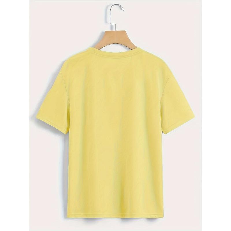 Floral Heart Print T-shirt, Short Sleeve Crew Neck Casual Top for Summer & Spring, Women's Clothing