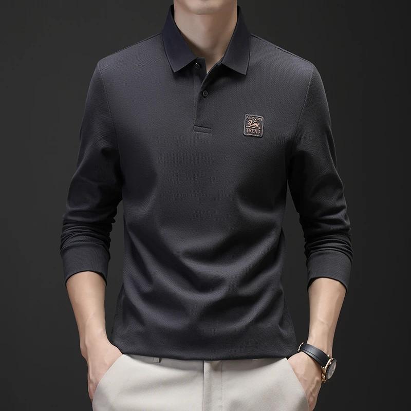 New Men'S Casual And Fashionable Embroidered Long Sleeved Polo Shirt Comfortable Breathable And Versatile Summer Top